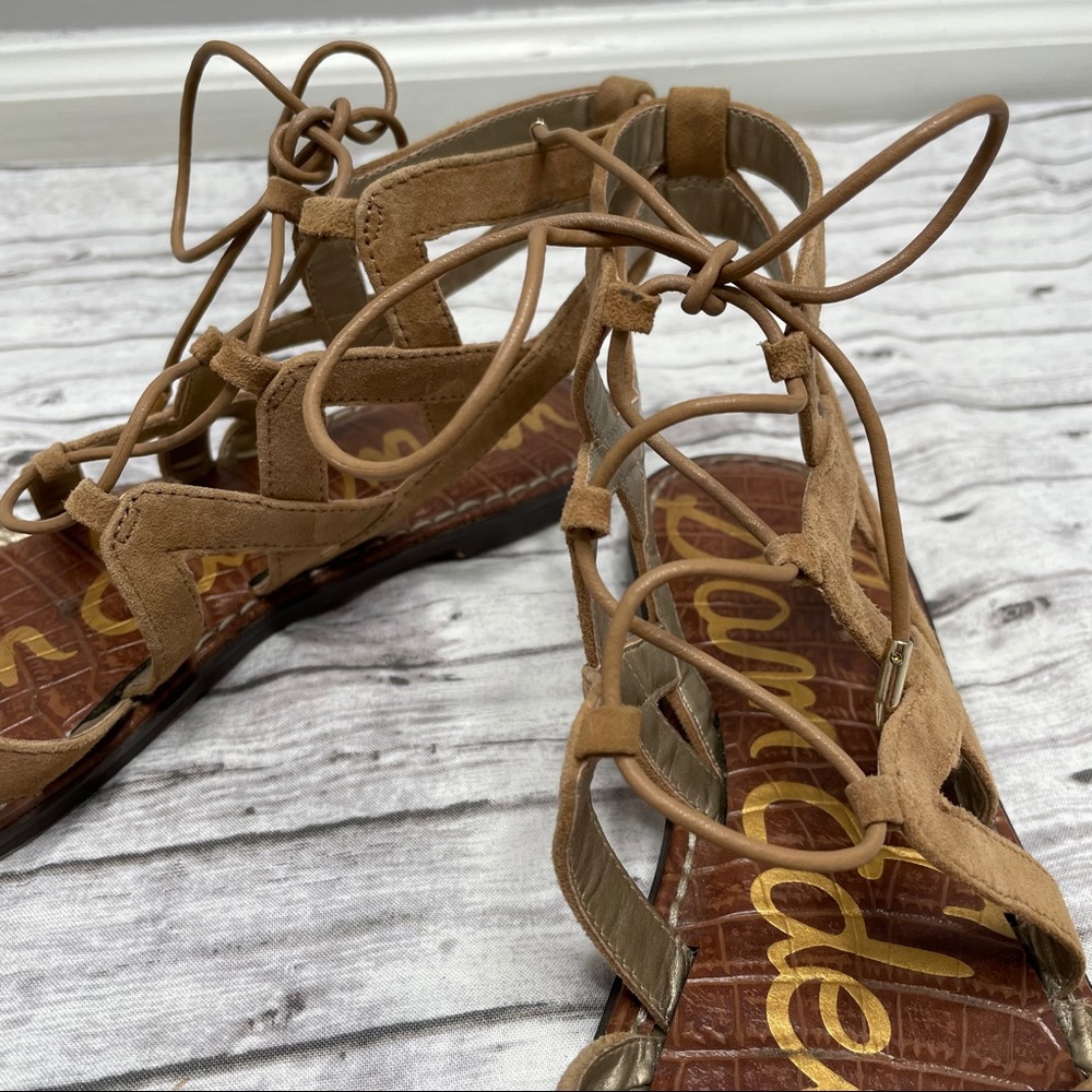 😎SAM EDELMAN✈️Gemma Lace-Up Gladiator Tan Sandals - Picture 6 of 8